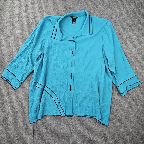 Ali Miles Shirt Womens 2X Textured Button Front 3/4 Sleeve Blouse Art To Wear - Picture 1 of 6